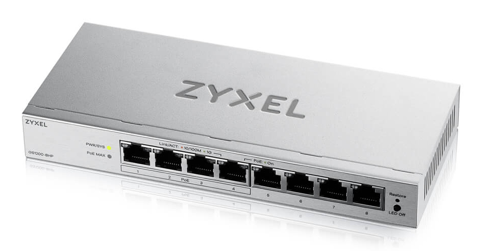 ZyXEL GS1200-8HPV3 8-Port Gigabit PoE+ Web / Smart Managed Sw. ZyXEL GS1200-8HPV3 8-Port Gigabit PoE+ Web / Smart Managed Sw.