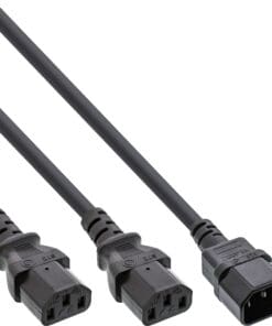 InLine® Netz-Y-Kabel, Kaltgeräte, 1x IEC-C14 auf 2x IEC-C13, 1m, schwarz