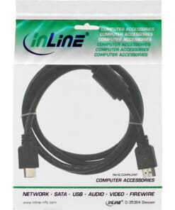 Alternative view of InLine® HDMI Kabel, HDMI-High Speed, Stecker / Stecker, schwarz, mit Ferrit, 1m, schwarz