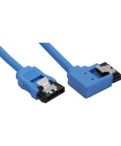 SATA 6Gb/s Anschlusskabel rund, abgewinkelt links, blau, mit Lasche, 0,5m, blau