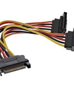 InLine® SATA Strom-Y-Kabel, SATA Buchse an 2x SATA Stecker gewinkelt, mit Sicherheitslaschen, 0,3m