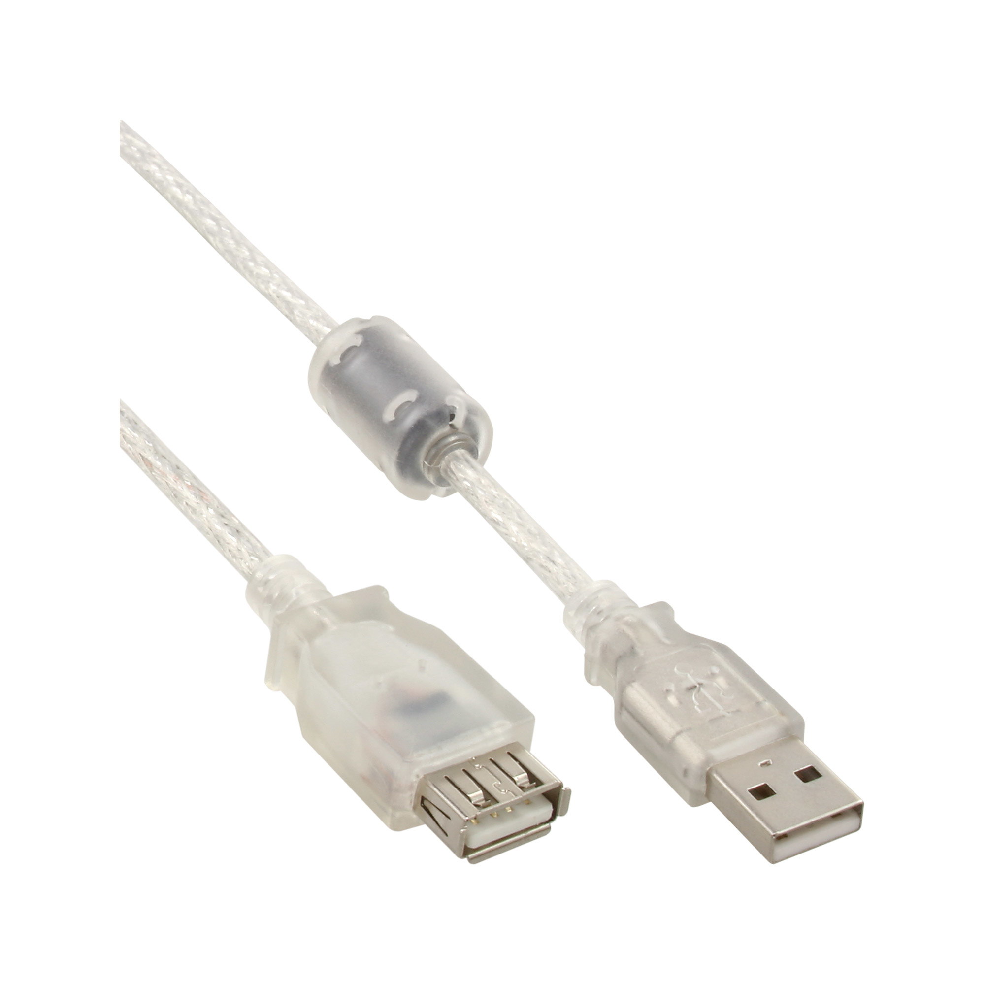 InLine® USB 2.0 Verlängerung, Stecker / Buchse, Typ A, transparent, mit Ferritkern, 5m, transparent InLine® USB 2.0 Verlängerung, Stecker / Buchse, Typ A, transparent, mit Ferritkern, 5m, transparent