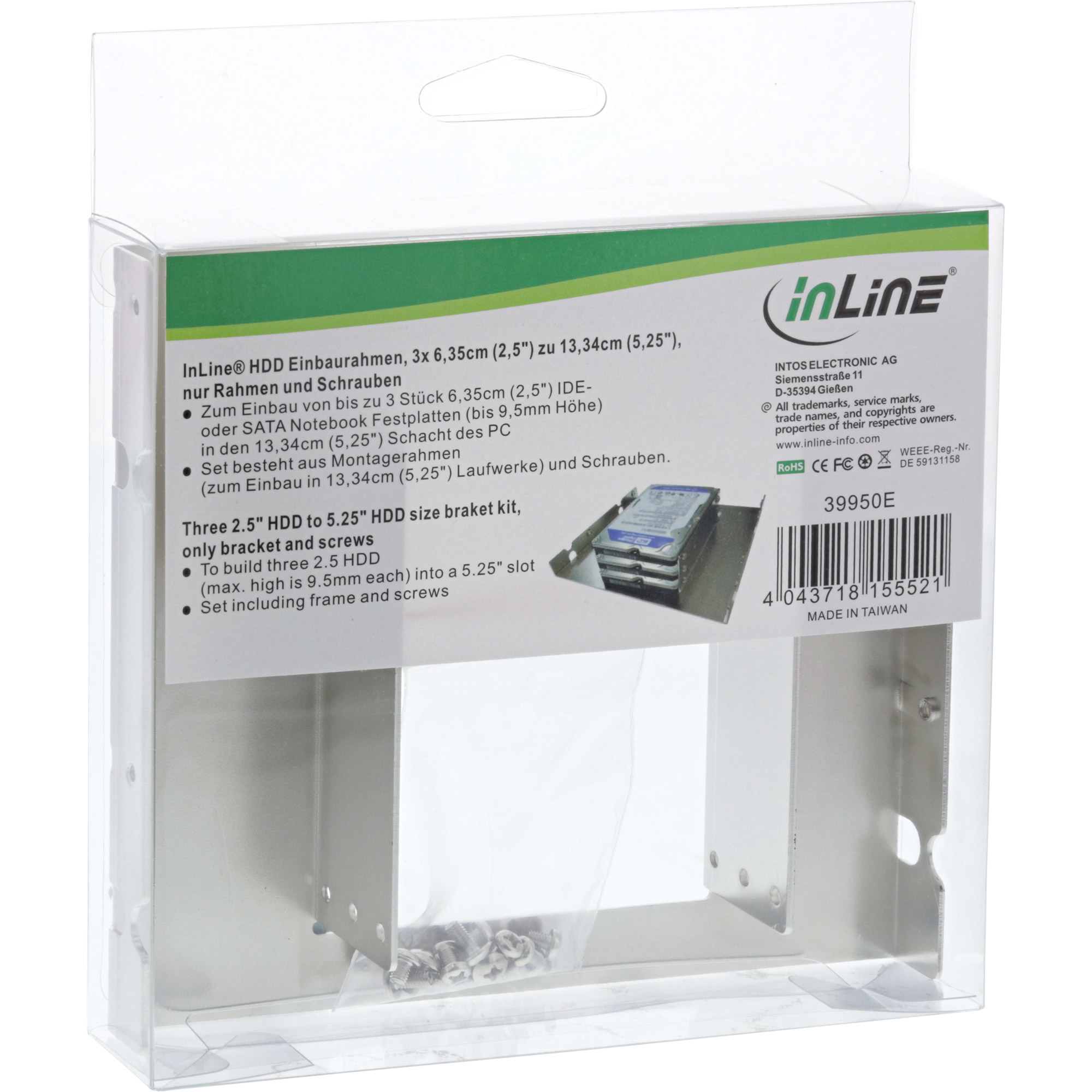 InLine® HDD Einbaurahmen, 3x 6,35cm (2,5") zu 13,34cm (5,25"), nur Rahmen und Schrauben, silber InLine® HDD Einbaurahmen, 3x 6,35cm (2,5") zu 13,34cm (5,25"), nur Rahmen und Schrauben, silber – Bild 2