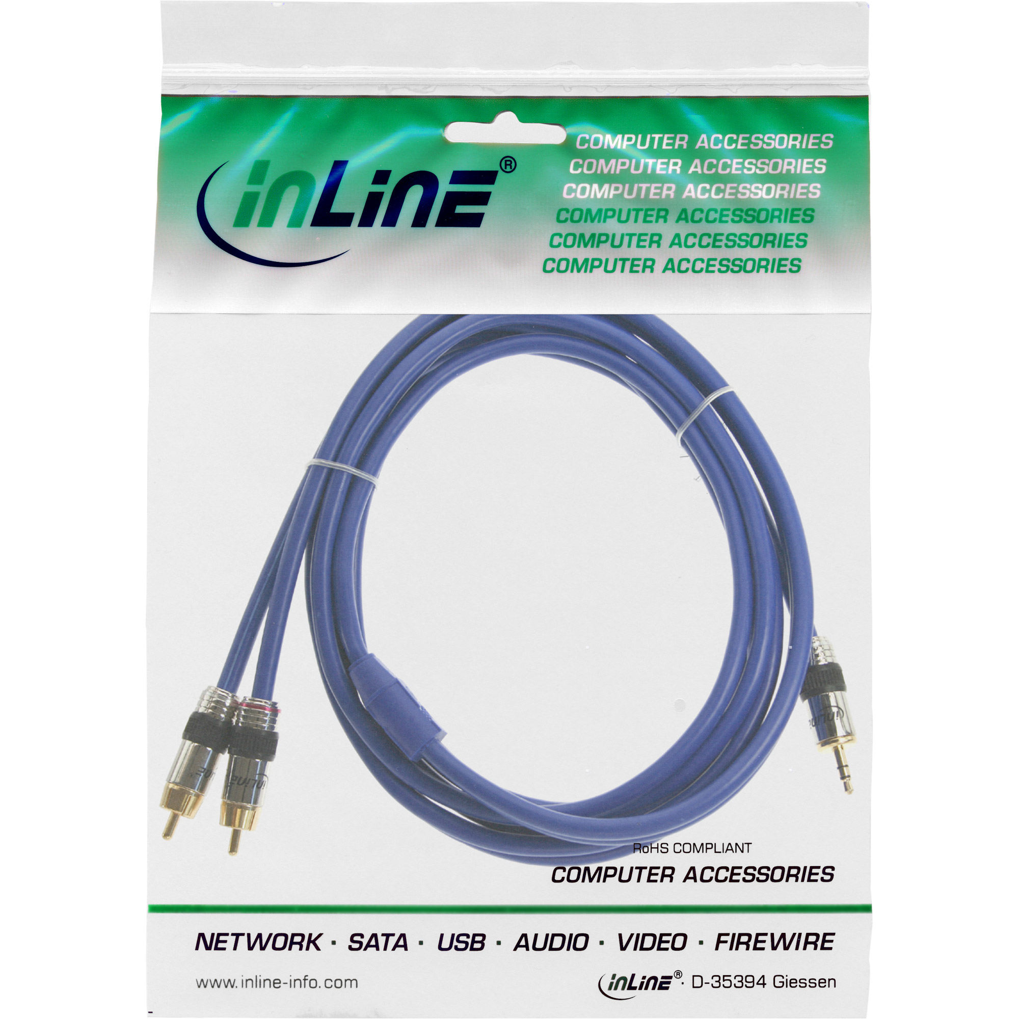 Cinch/Klinke Kabel, PREMIUM, 2x Cinch Stecker an 3,5mm Klinke Stecker, 3m, blau Cinch/Klinke Kabel, PREMIUM, 2x Cinch Stecker an 3,5mm Klinke Stecker, 3m, blau – Bild 2