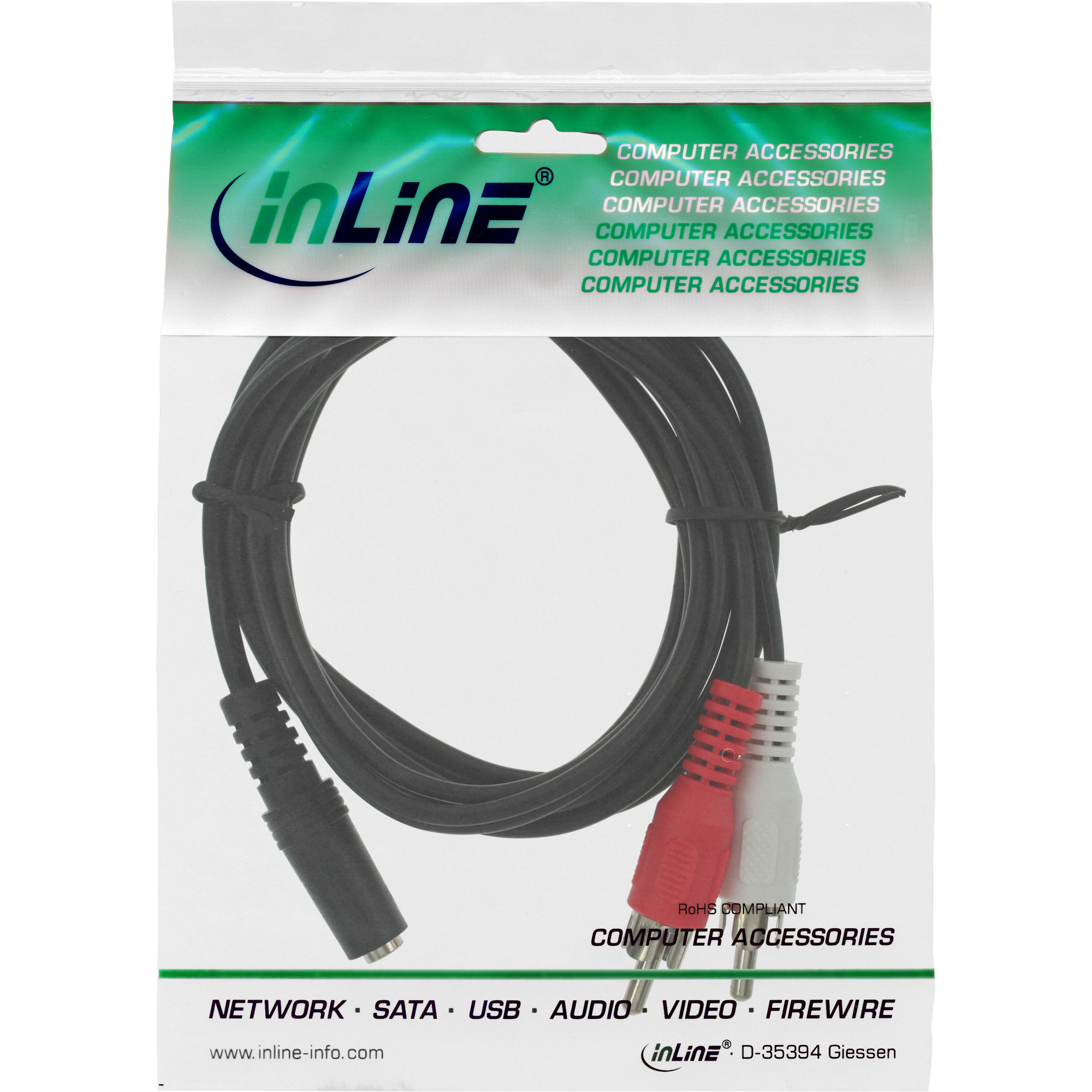 InLine® Cinch/Klinke Kabel, 2x Cinch Stecker an 3,5mm Klinke Buchse, 3m, schwarz InLine® Cinch/Klinke Kabel, 2x Cinch Stecker an 3,5mm Klinke Buchse, 3m, schwarz – Bild 2