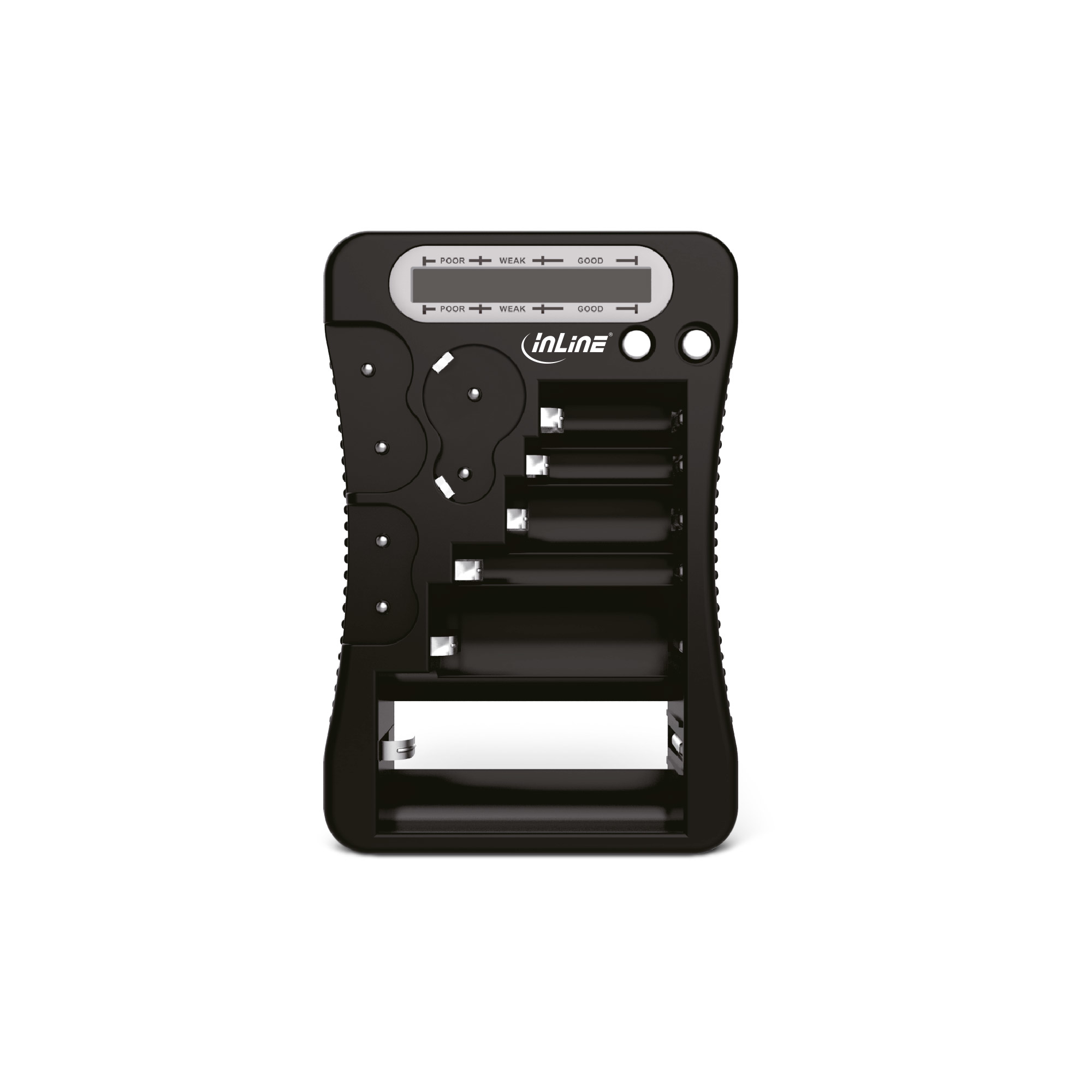InLine® Batterie-Tester mit LCD-Anzeige, für Rund- und Knopfzellen sowie 9V-Block, schwarz InLine® Batterie-Tester mit LCD-Anzeige, für Rund- und Knopfzellen sowie 9V-Block, schwarz