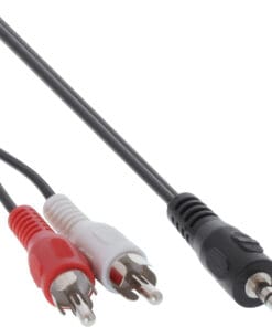 InLine® Cinch/Klinke Kabel, 2x Cinch Stecker an 3,5mm Klinke Stecker, 5m, schwarz