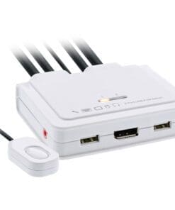 InLine® KVM Switch, 2-fach, USB-C zu DisplayPort 1.2, 4K, mit Audio, integr. Kabel