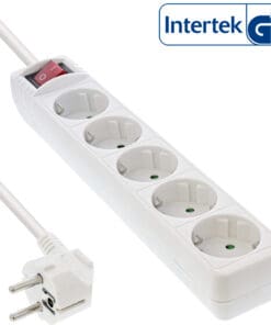 InLine® Steckdosenleiste, 5-fach Schutzkontakt, mit Schalter, 1,5m, weiß, weiß