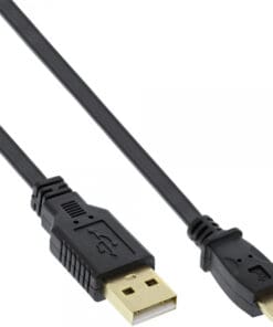 InLine® USB 2.0 Flachkabel, USB A Stecker an Mini-B Stecker (5pol.), schwarz, 3m, schwarz
