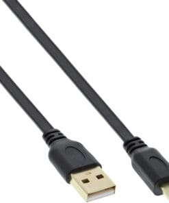 InLine® USB 2.0 Flachkabel, USB A Stecker an Mini-B Stecker (5pol.), schwarz, 5m, schwarz