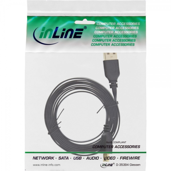 InLine® USB 2.0 Flachkabel, USB A Stecker an Mini-B Stecker (5pol.), schwarz, 5m, schwarz InLine® USB 2.0 Flachkabel, USB A Stecker an Mini-B Stecker (5pol.), schwarz, 5m, schwarz – Bild 4