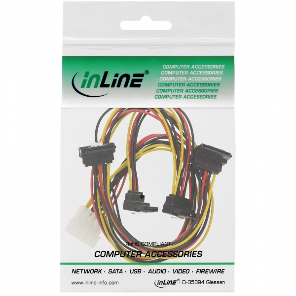 InLine® Strom Y-Kabel intern, 1x 13,34cm (5,25") an 4x 15pol SATA gewinkelt mit Lasche, 40+55cm InLine® Strom Y-Kabel intern, 1x 13,34cm (5,25") an 4x 15pol SATA gewinkelt mit Lasche, 40+55cm – Bild 2