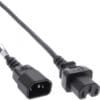InLine® Netzkabelverlängerung, Warmgerätestecker gerade C15 auf Buchse gerade C14, 2,0m InLine® Netzkabel, Schutzkontakt gewinkelt auf Warmgerätestecker C15 gerade, schwarz, 1,8m