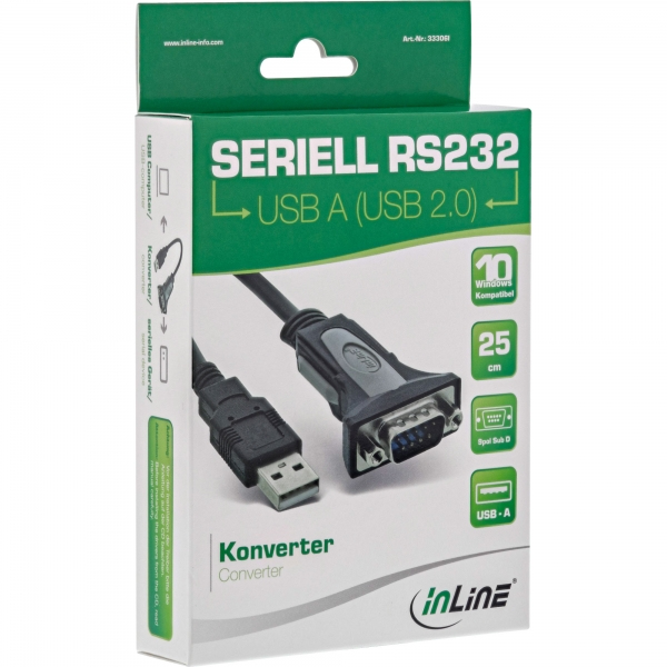 InLine® USB 2.0 zu Seriell Adapterkabel, USB A an 9pol Sub D Stecker, 0,25m, schwarz InLine® USB 2.0 zu Seriell Adapterkabel, USB A an 9pol Sub D Stecker, 0,25m, schwarz – Bild 2