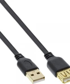 InLine® USB 2.0 Flachkabel Verlängerung, A Stecker / Buchse, schwarz, Kontakte gold, 3m, schwarz