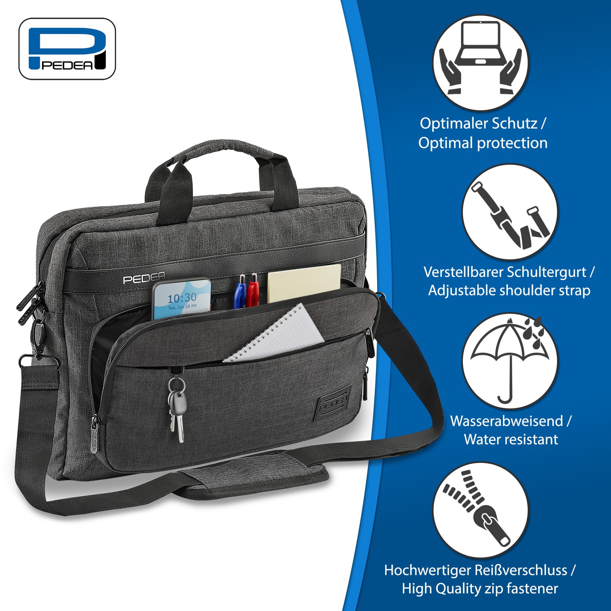 PEDEA Laptoptasche URBAN compact 39,6cm (15,6"), grau PEDEA Laptoptasche URBAN compact 39,6cm (15,6"), grau