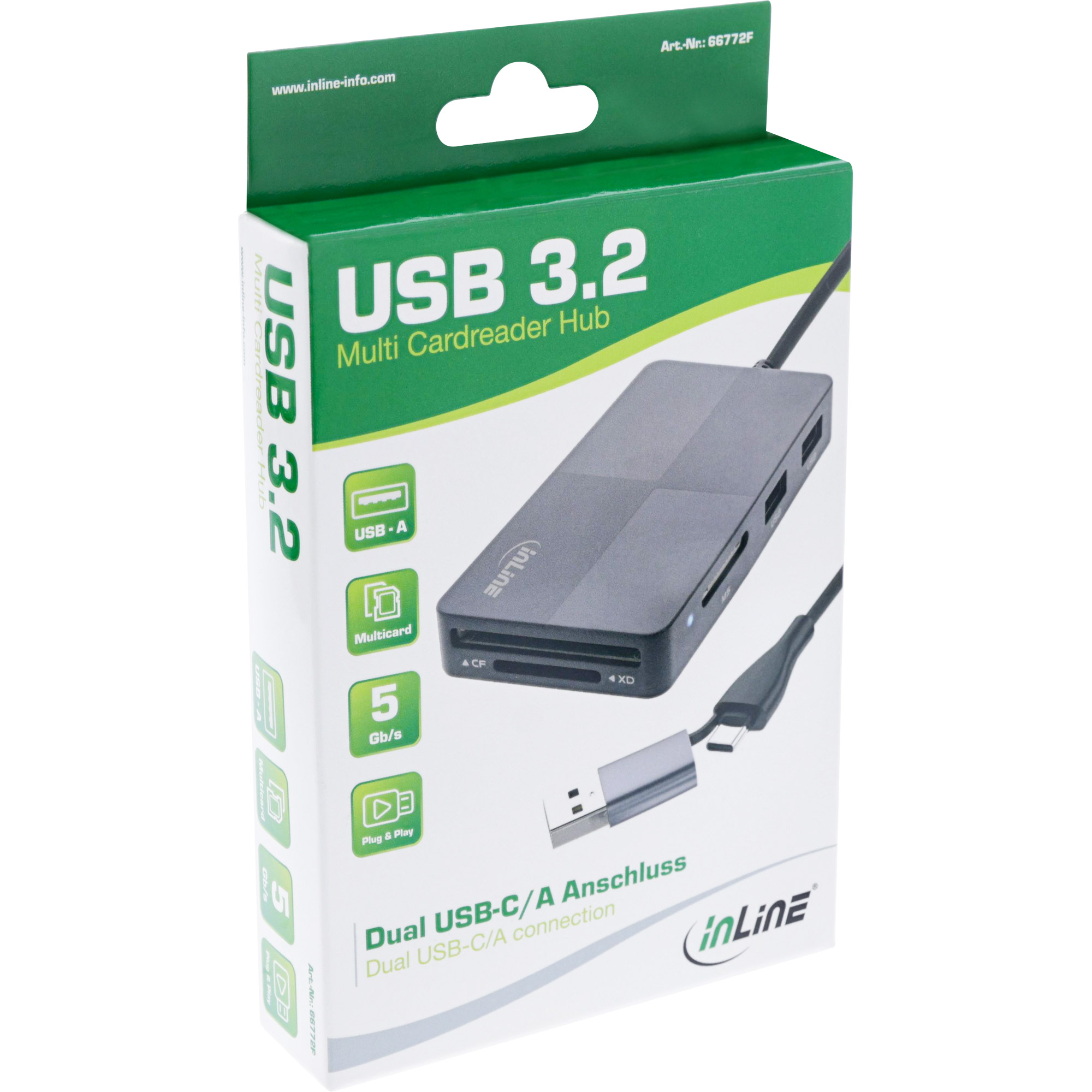 InLine® USB 3.2 Multi Cardreader Hub, SD/TF/MS/XD/CF, 3-Port USB-A, Dual InLine® USB 3.2 Multi Cardreader Hub, SD/TF/MS/XD/CF, 3-Port USB-A, Dual – Bild 6