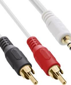 Cinch/Klinke Kabel, 2x Cinch Stecker an 3,5mm Klinke Stecker / gold, 1,5m