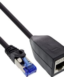 InLine® RJ45 Schnittstellenschutz Cat.6A S/FTP, RJ45 St./Bu., schwarz, 0,2m