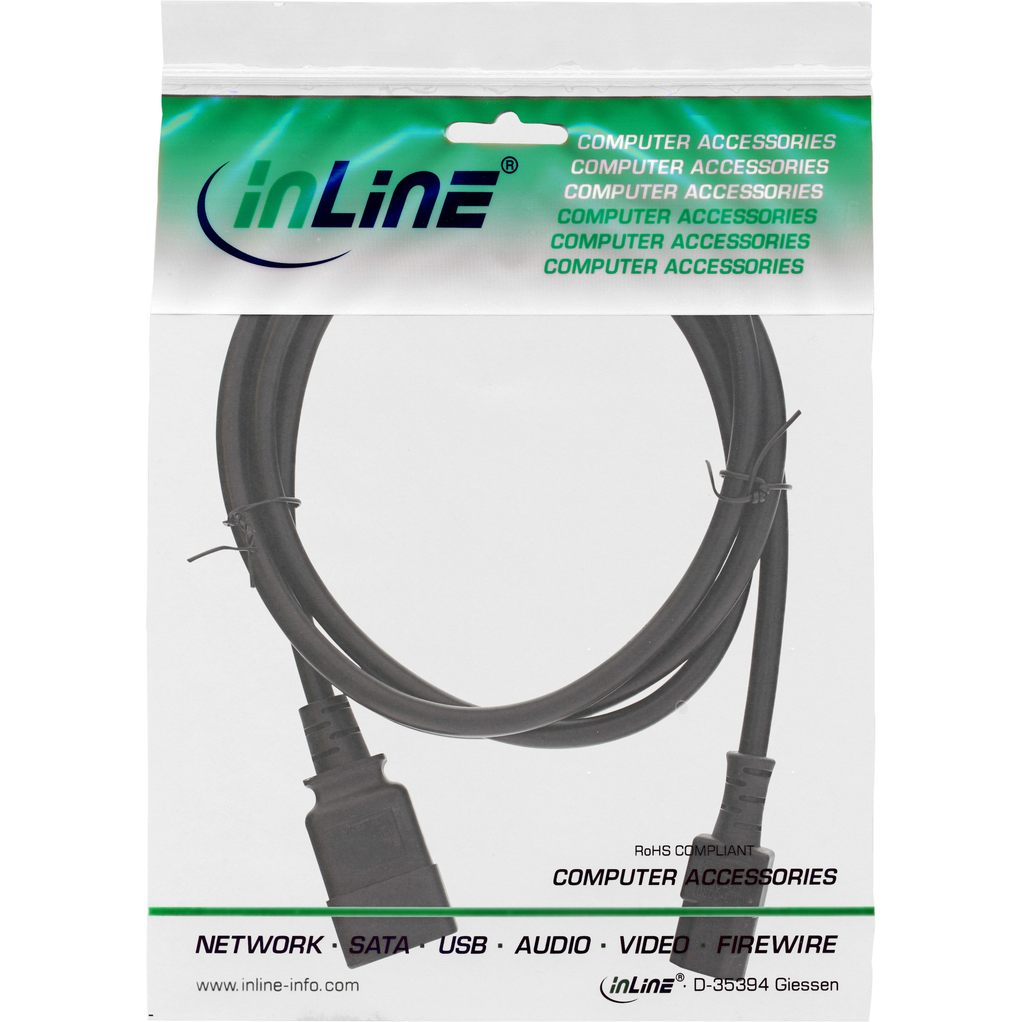 InLine® Netz Adapterkabel, IEC-60320 C20 auf C13, 3x1,5mm², max. 10A, schwarz, 0,5m InLine® Netz Adapterkabel, IEC-60320 C20 auf C13, 3x1,5mm², max. 10A, schwarz, 0,5m – Bild 2
