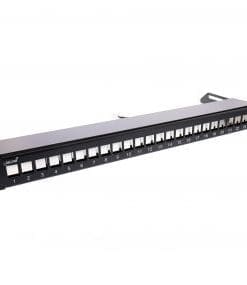 InLine® Patchfeld 24-fach, Keystone Leerblech Patchpanel mit Auszug, 19", 1HE, schwarz RAL9005