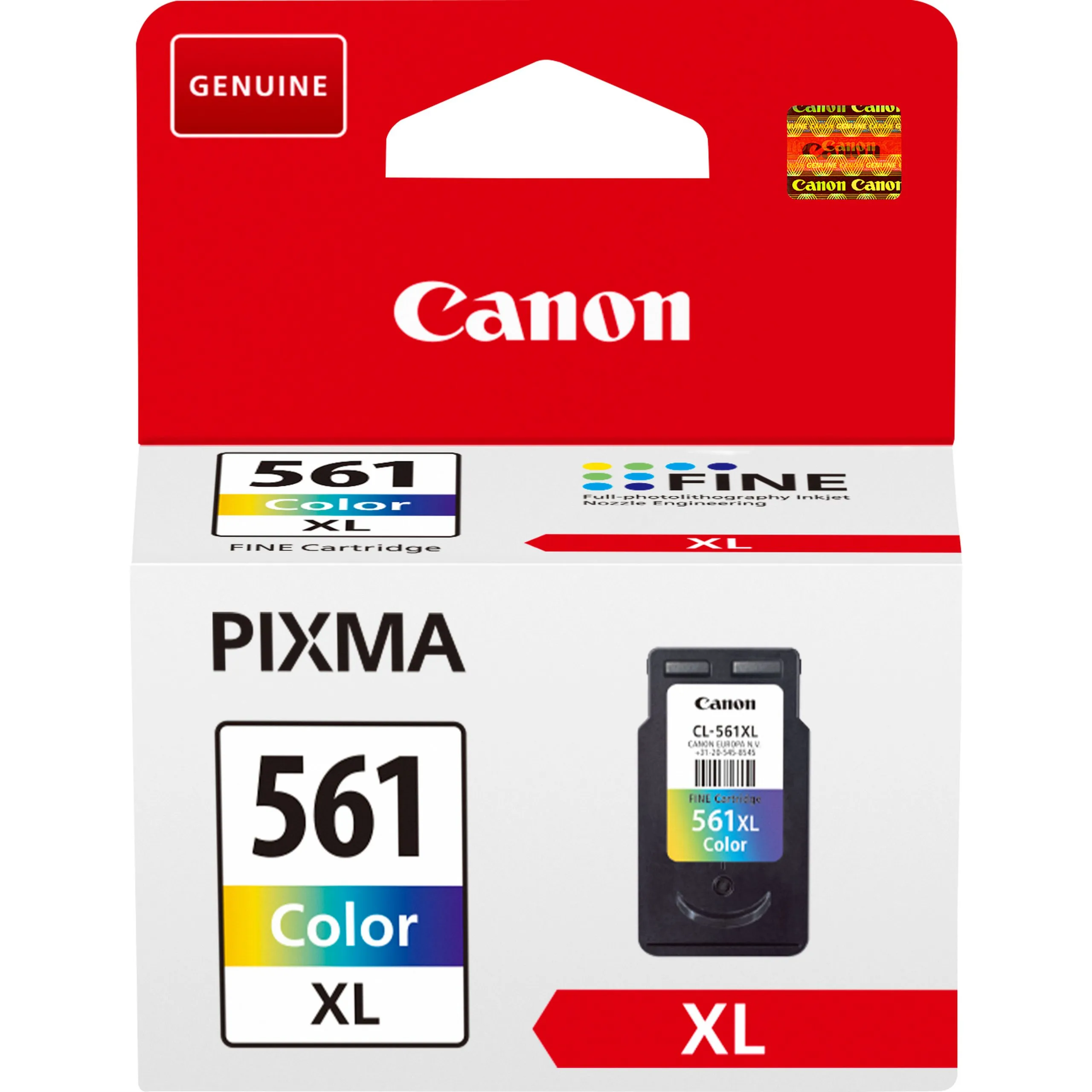 Canon Tintenpatrone CL-561XL C/M/Y (12,2ml) Der FINE Druckkopf mit Cyan, Magenta und Gelb Tinte für farbstabile, lebendige Fotodrucke<br><br>Mit der 6,2-ml-Tinte werden Fotos und Dokumente in lebendigen Farben gedruckt. Zum Drucken von bis zu 100 Dokumentenseiten¹ im Format A4 – mit der Qualität und Zuverlässigkeit einer original Canon Tinte.<br><br>- Für scharfe und deutliche Dokumenten- und Fotodrucke<br>- Zum Drucken von bis zu 100 Dokumentenseiten im Format A4 pro Patrone<br>- Mit der Zuverlässigkeit von original Canon Tinte<br>- Mit der verlässlich konstanten Qualität von original Canon Tinte