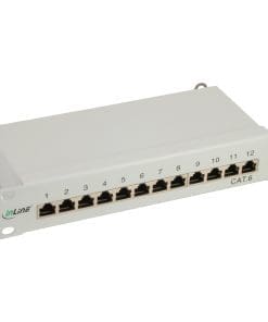 InLine® Patchfeld Cat.6, 12-fach, 25,4cm (10"), 1HE, lichtgrau, RAL7035, grau