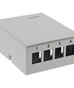 InLine® Patchfeld-Dose Aufputz für 4x Keystone RJ45, Metall, lichtgrau RAL7035