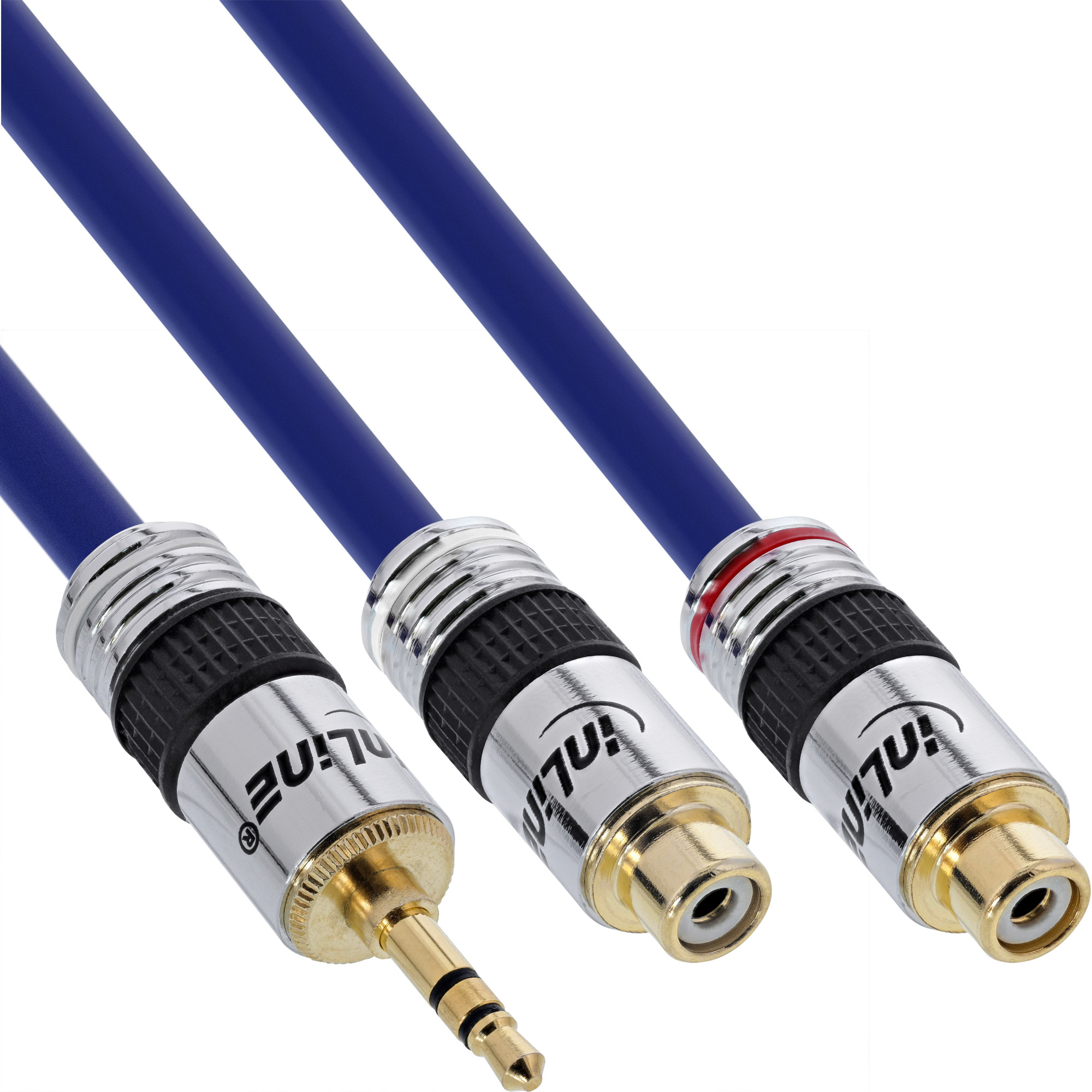 InLine® Cinch/Klinke Kabel, PREMIUM, 2x Cinch Buchse an 3,5mm Klinke Stecker, 0,25m, blau InLine® Cinch/Klinke Kabel, PREMIUM, 2x Cinch Buchse an 3,5mm Klinke Stecker, 0,25m, blau