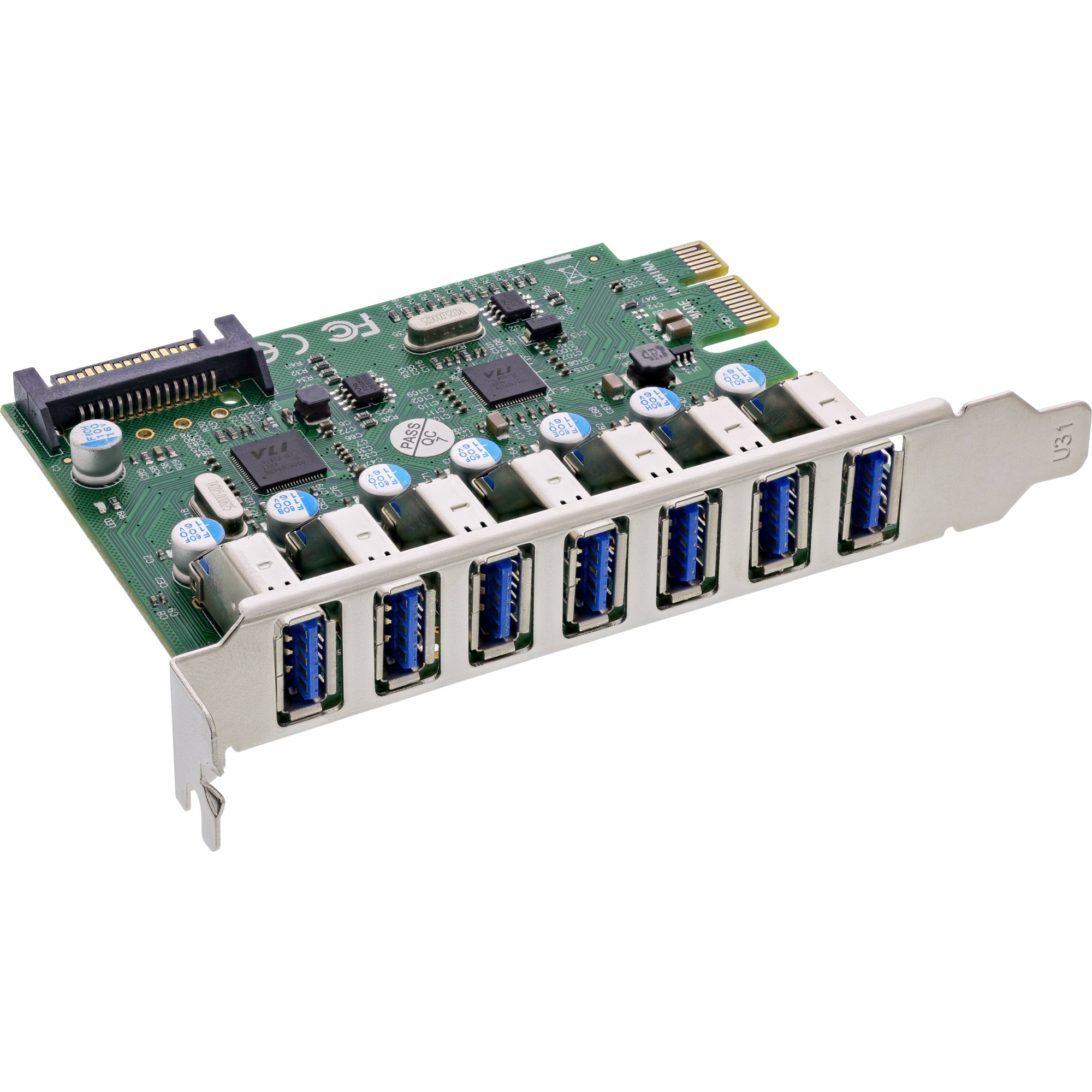 InLine® Schnittstellenkarte, 7x USB-A 3.2 Gen.1, PCIe, mit SATA Stromanschluss InLine® Schnittstellenkarte, 7x USB-A 3.2 Gen.1, PCIe, mit SATA Stromanschluss