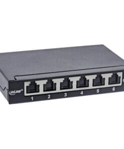 InLine® Patchfeld Cat.6A 0,5HE 6-fach, Tisch/Wand/Hutschiene schwarz Staubschutz