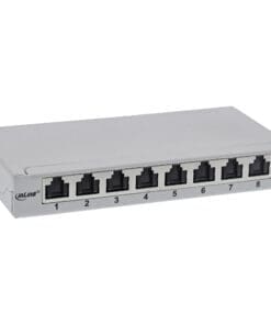 InLine® Patchfeld Cat.6A 0,5HE 8-fach, Tisch/Wand/Hutschiene, grau, Staubschutz