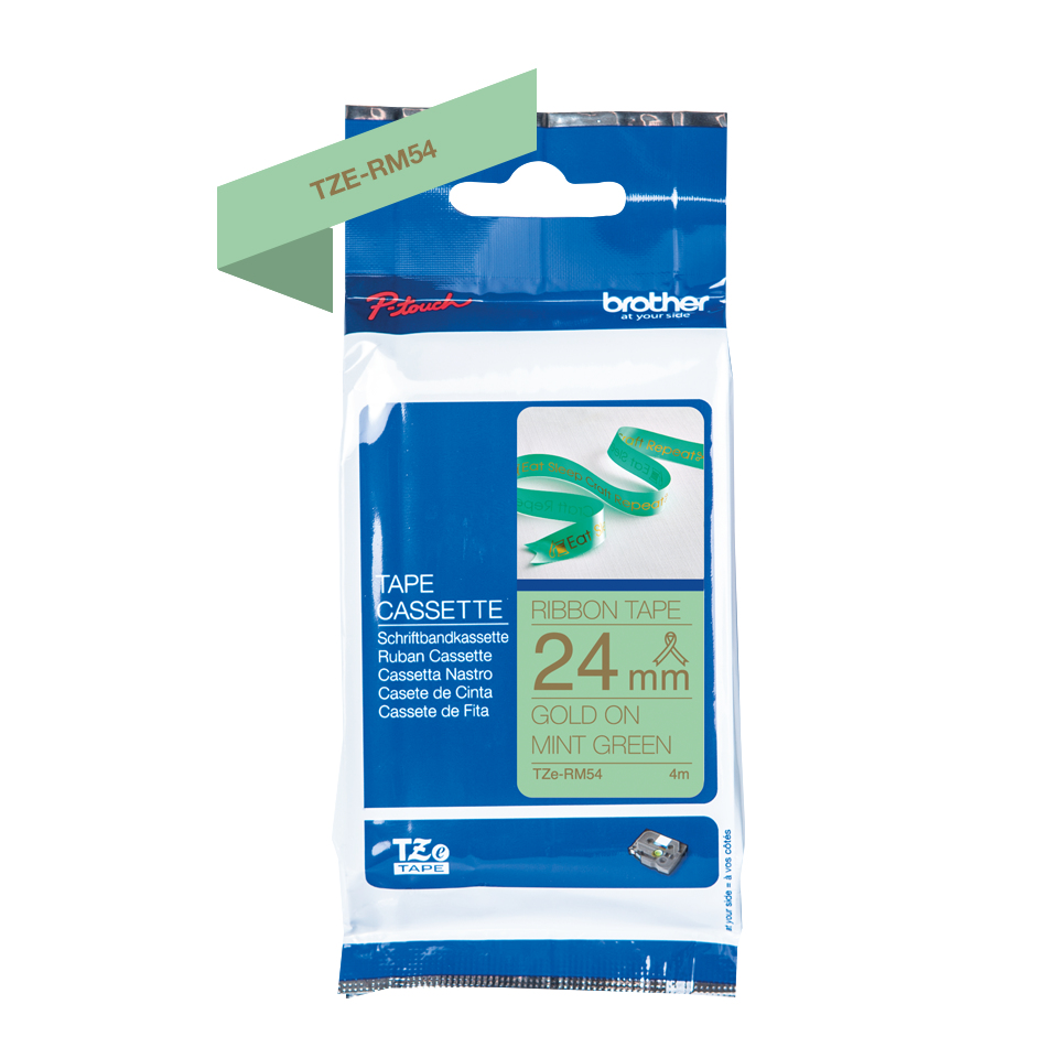Textilband TZe-RM54 nicht klebend gold auf mintgrün 24mm x 4m Textilband TZe-RM54 nicht klebend gold auf mintgrün 24mm x 4m – Bild 3
