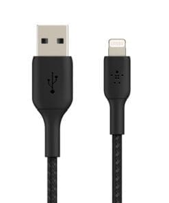 Belkin Lightning Lade/Sync Kabel ummantelt mfi 2m schwarz Laden und synchronisieren Sie all Ihre Geräte mit Lightning Connector schnell und sicher mit nur einem Kabel.<br>Schließen Sie den USB-Stecker einfach direkt an einen USB-Anschluss an, um zu Hause, auf der Arbeit oder unterwegs stets in Verbindung zu bleiben.