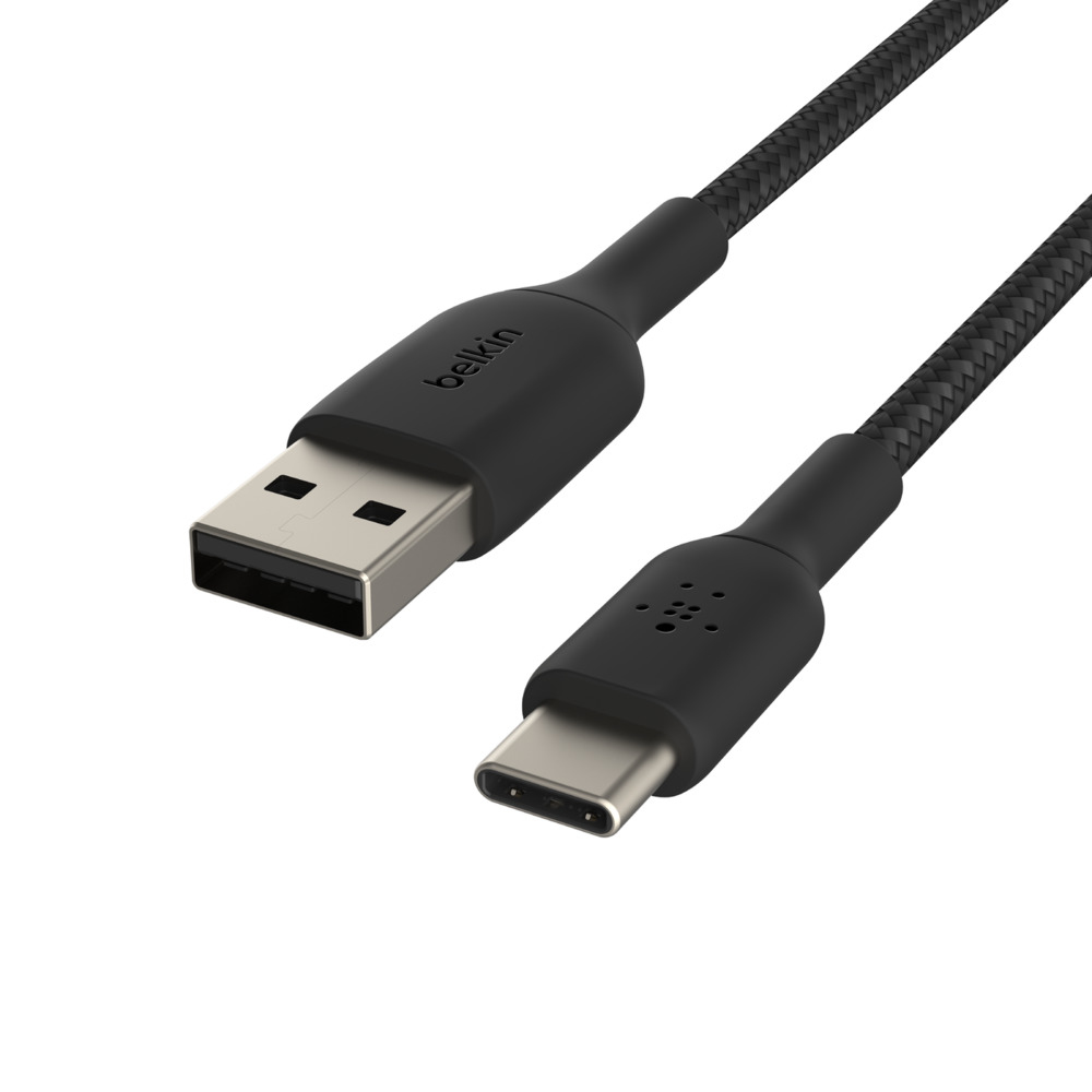 Belkin USB-C/USB-A Kabel ummantelt, 2m, schwarz Belkin USB-C/USB-A Kabel ummantelt, 2m, schwarz