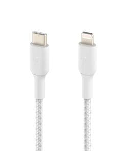 Belkin Lightning/USB-C Kabel ummantelt mfi 1m weiß Laden und synchronisieren Sie all Ihre Geräte mit Lightning Connector schnell und sicher mit nur einem Kabel.