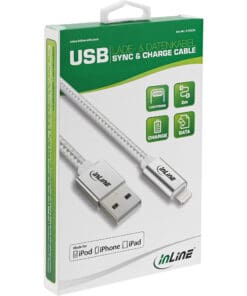 Alternative view of InLine® Lightning USB Kabel, für iPad, iPhone, iPod, silber/Alu, 2m, silber