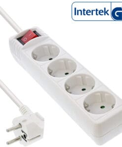 InLine® Steckdosenleiste, 4-fach Schutzkontakt, mit Schalter, 1,5m, weiß, weiß