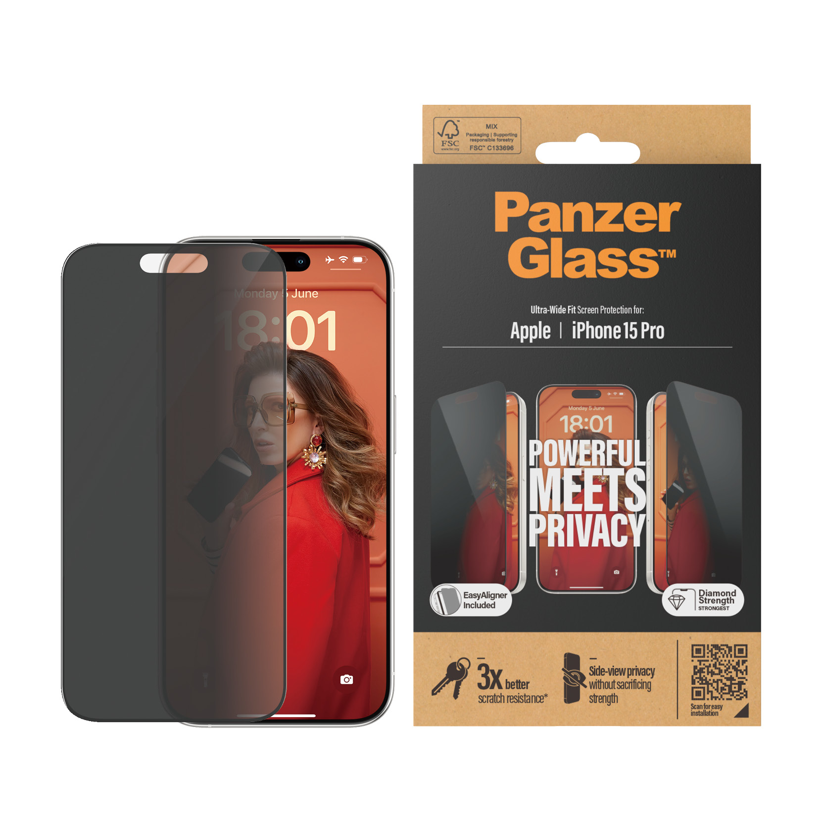 PanzerGlass Privacy iPhone 15 Pro, UWF w. EasyAligner PanzerGlass Privacy iPhone 15 Pro, UWF w. EasyAligner – Bild 2