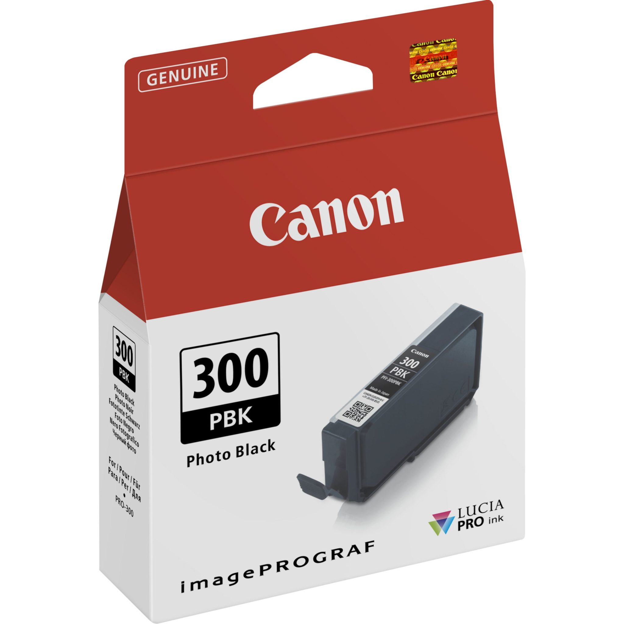 Canon Tintenpatrone PFI-300 PBK Schwarz (14,4ml) Mit professionellen Tinten druckst du lebendig wirkende Bilder und erhältst bei jedem Druck zuverlässig gute Ergebnisse. Dieses auf Pigmenttinten basierende System liefert tiefe, reichhaltigere Farben und eine erstklassige Farbstabilität, damit deine Drucke sich von anderen abheben. Druckt bis zu 625 Fotos auf 10 x 15 cm Fotopapier¹ oder 116 Fotos im Format A3².