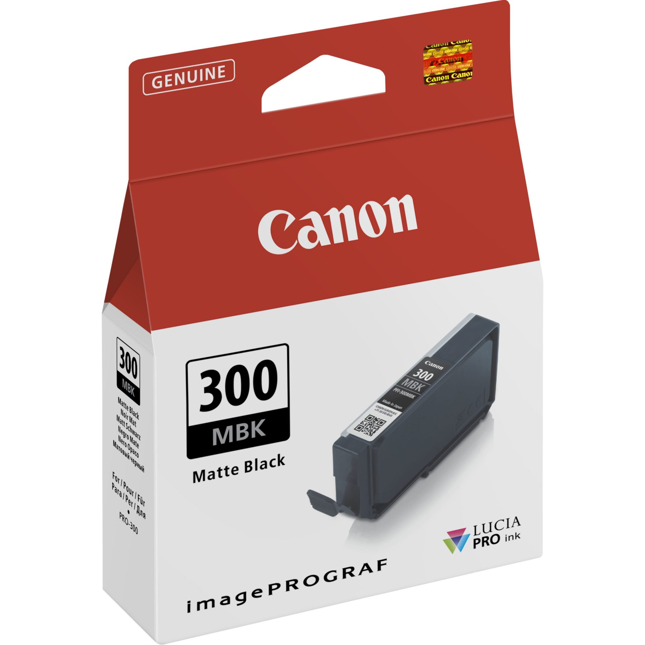 Canon Tintenpatrone PFI-300 MBK Matt Schwarz (14,4ml) Mit der professionellen Tinte druckst du lebendig wirkende Bilder und erhältst bei jedem Druck zuverlässig gute Ergebnisse. Dieses auf Pigmenttinte basierende System liefert eine höhere Schwarzdichte und eine erstklassige Farbstabilität, damit deine Drucke sich von anderen abheben. Diese Fotoschwarz-Tinte druckt einen erweiterten Dynamikumfang und liefert die höchste Schwarzdichte im gesamten imagePROGRAF PRO-Bereich. Und für noch mehr Genauigkeit beim Schwarzweißdruck wählst du ganz einfach "Schwarzweißfoto drucken" in der Professional Print & Layout Software aus. Druckt bis zu 303 Fotos auf 10 x 15 cm Fotopapier¹ oder 33 Fotos im Format A3².