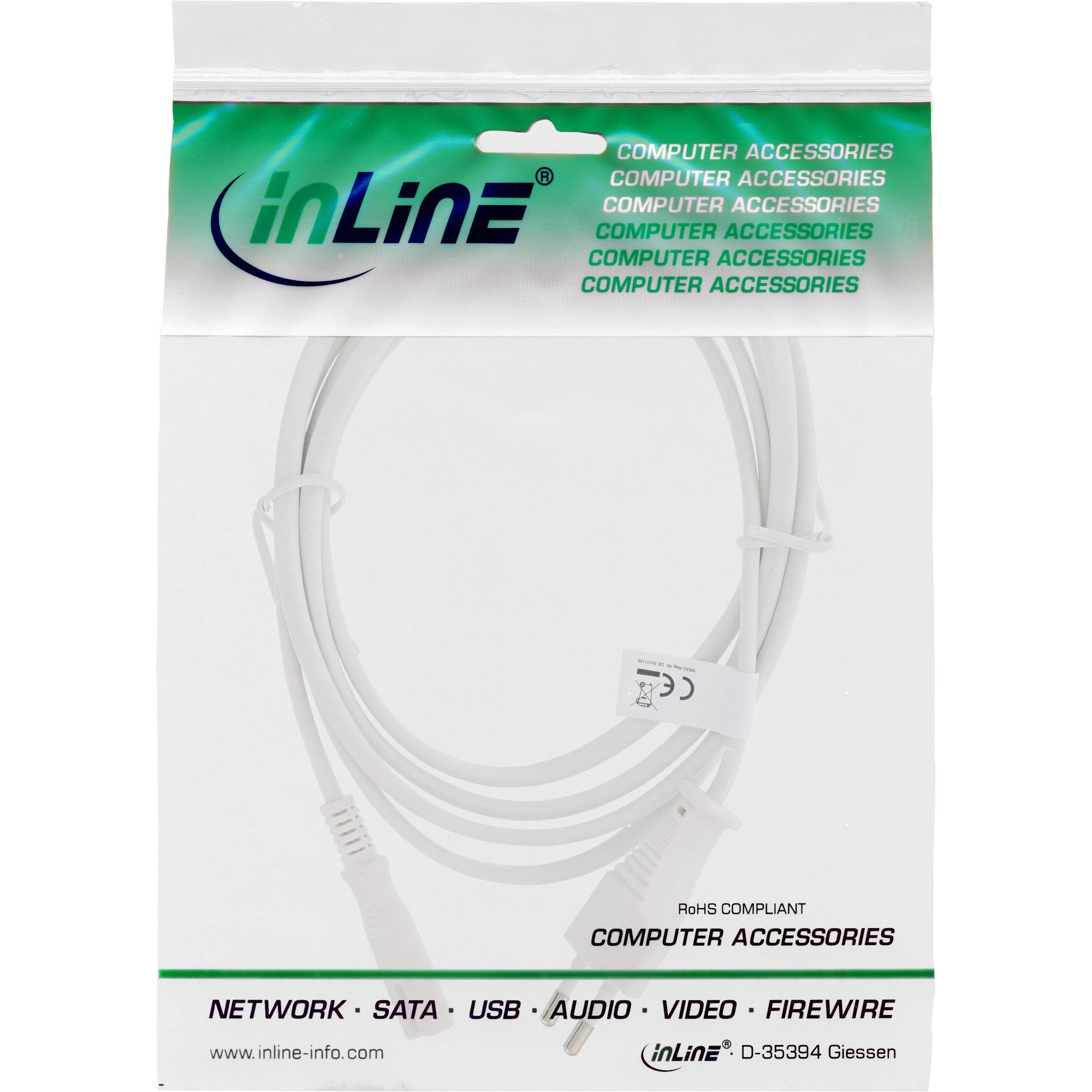 InLine® Netzkabel, Netzstecker auf Euro 8 C7 Stecker, weiß, 5,0m, weiß InLine® Netzkabel, Netzstecker auf Euro 8 C7 Stecker, weiß, 5,0m, weiß – Bild 2