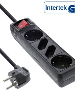 InLine® Steckdosenleiste, 4-fach, 2x Schutzkontakt + 2x Euro, mit Schalter, 5m, schwarz, schwarz