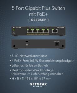 Netgear GS305EP 5-Port Gb Eth PoE+ Smart Mgd Plus Switch – Bild 8