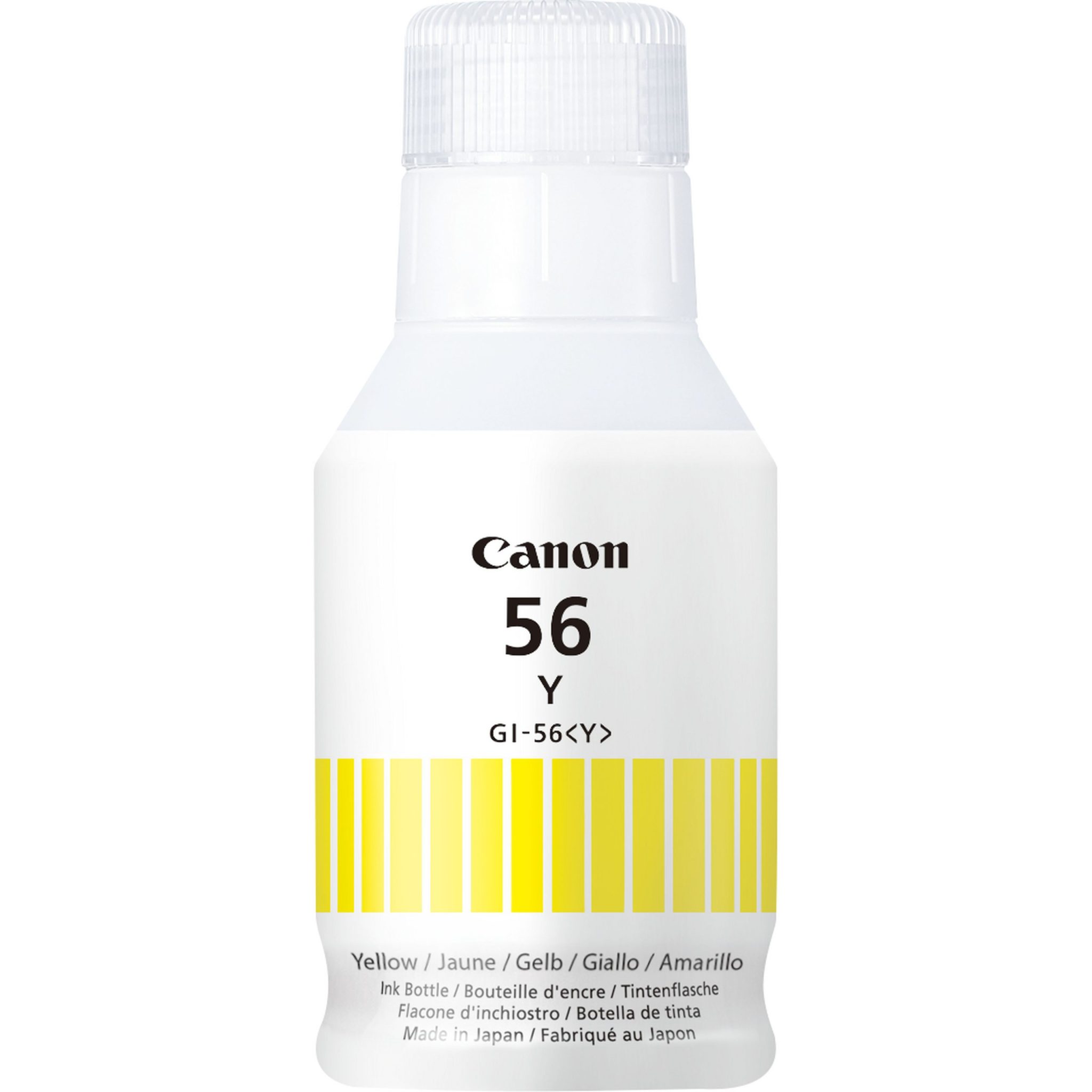 Canon Tintenflasche GI-56 Gelb (135ml) Mit dieser 135-ml-Flasche Magentatinte druckst du farbstabile, gestochen scharfe Dokumente. Diese Tinte ist ideal für Geschäftsdokumente und ermöglicht den Druck von bis zu 11.959 Seiten¹ mit einer vollen Flasche, so dass bis zum Nachfüllen mehr Zeit zum Arbeiten ist. Die einzigartige Pigmenttinte sorgt für hochwertige Druckergebnisse. Ist das Dokument völlig trocken, verwischt die Tinte nicht so leicht und wird nicht feucht, wenn sie mit einem Marker beschrieben wird; kleine Zeichen sind klar und deutlich lesbar und der Text ist reibungs- und feuchtigkeitsbeständig. Außerdem sorgt das verbesserte, narrensichere Design der Flaschen, die man zudem nicht ausquetschen muss, dafür, dass du nie versehentlich einen Tintentank mit der falschen Flasche nachfüllst.