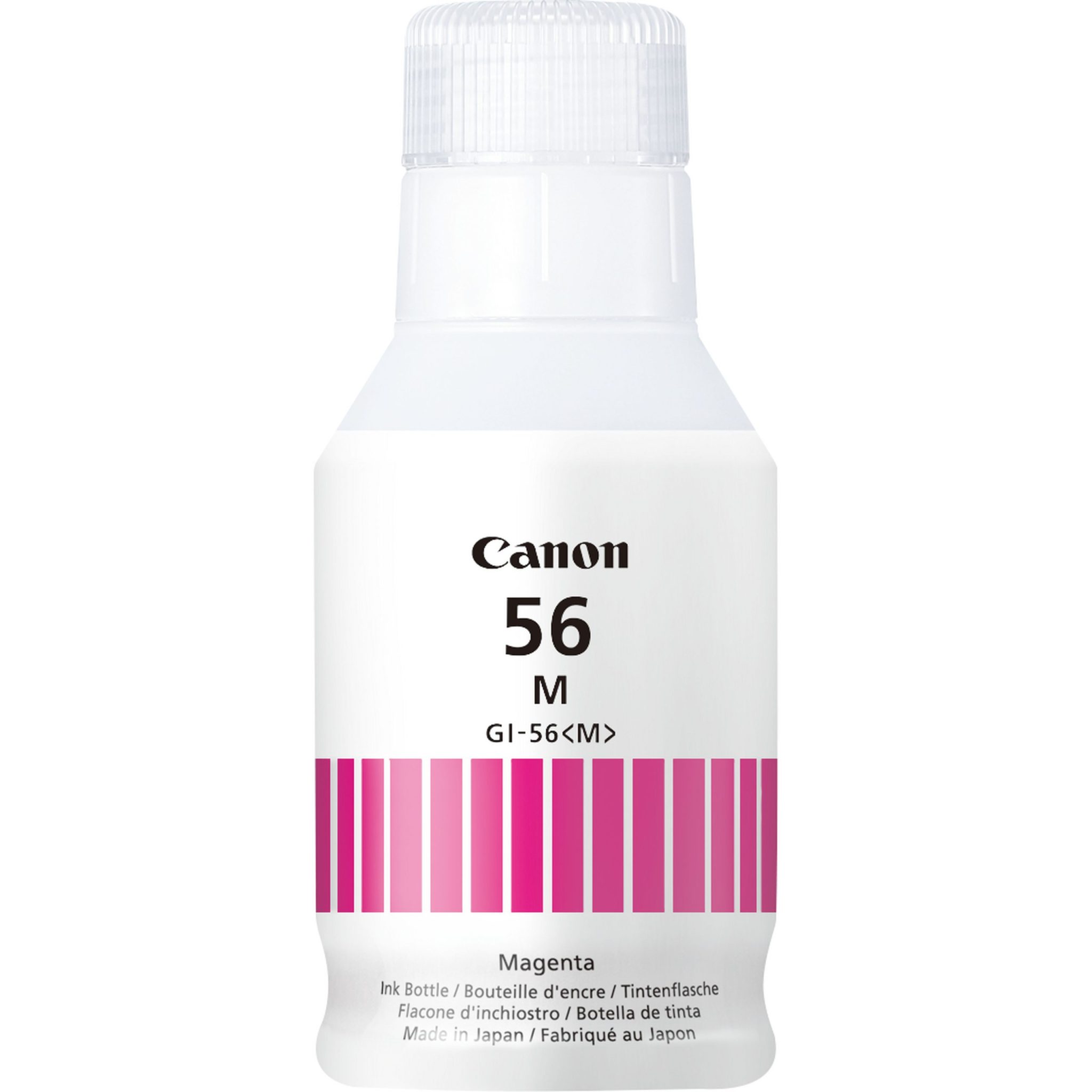 Canon Tintenflasche GI-56 M Magenta (135ml) Dieser 135 ml fassende Nachfüllbehälter enthält schwarze Pigmenttinte für Ihren PIXMA Drucker der G Serie, die für tiefe Schwarztöne, gestochen scharfen Text und eine hohe Farbstabilität sorgt. Mit dieser wirtschaftlichen original Canon Schwarztinte zum Nachfüllen können Sie bis zu 6.000 A4-Seiten* drucken.