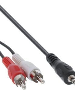 InLine® Cinch/Klinke Kabel, 2x Cinch Stecker an 3,5mm Klinke Stecker, 3m, schwarz
