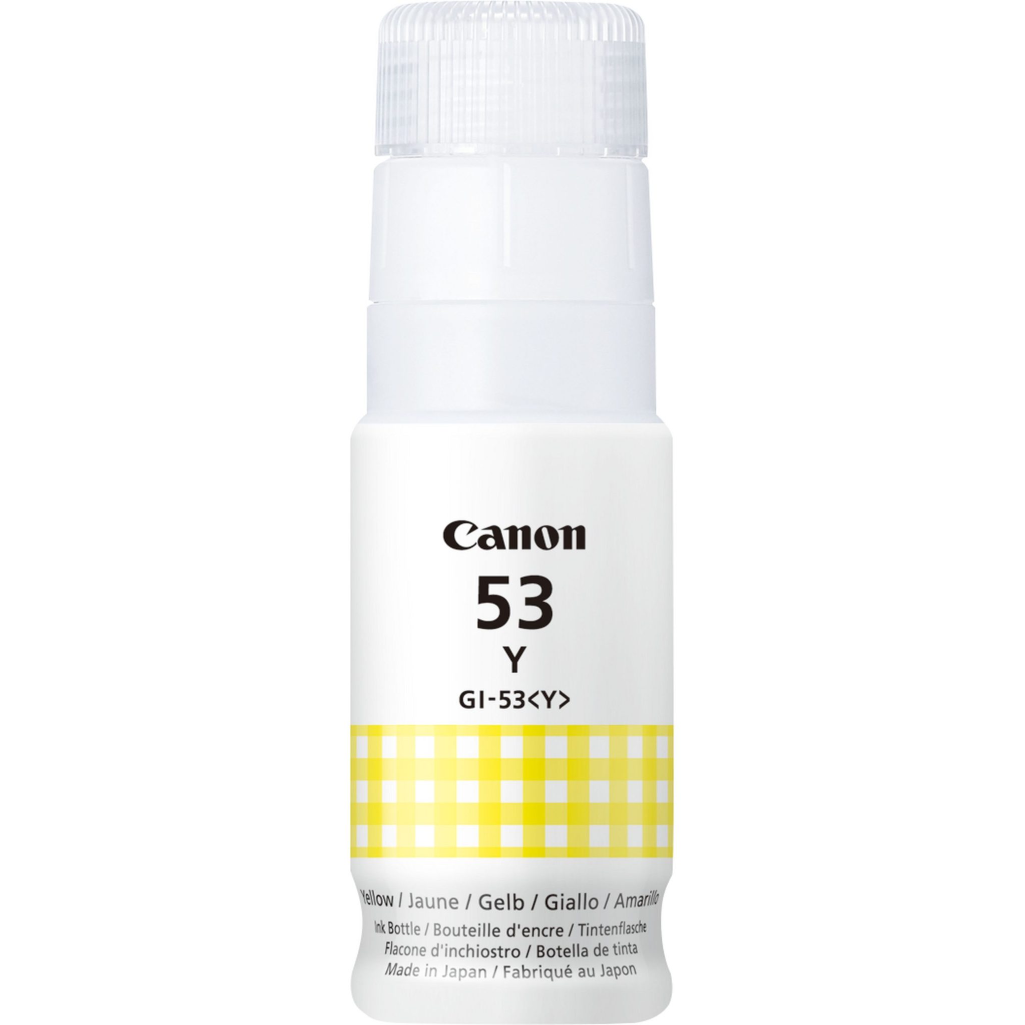 Canon Tintenpatrone GI-53 Y Gelb (60ml) Die ergiebige Tinte senkt die Druckkosten pro Seite und reduziert die Abstände zwischen dem Nachfüllen. Mit einem Farbtinten-Nachfüllset können bis zu 7.700 Seiten¹ gedruckt werden. Ideal für alle, die viel drucken und hochwertige Ergebnisse mit gestochen scharfen Dokumenten und lebendigen Fotos erzielen möchten. Das innovative, quetschfreie Design der optimierten Flasche verhindert auch das Verschwenden und Verschütten der Tinte. Die speziell geformte Einfüllöffnung der Flasche passt nur auf den entsprechenden Nachfüllbehälter – so kann die Tinte nicht versehentlich vertauscht werden.