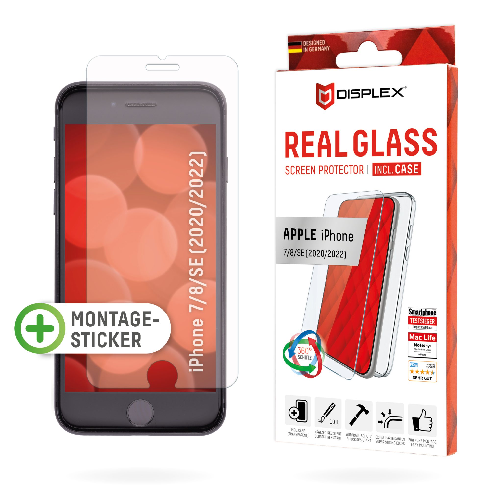 DISPLEX Panzerglas 10H inklusive Handyhülle transparent für Apple iPhone 6/7/8/SE (2020) DISPLEX Panzerglas 10H inklusive Handyhülle transparent für Apple iPhone 6/7/8/SE (2020)